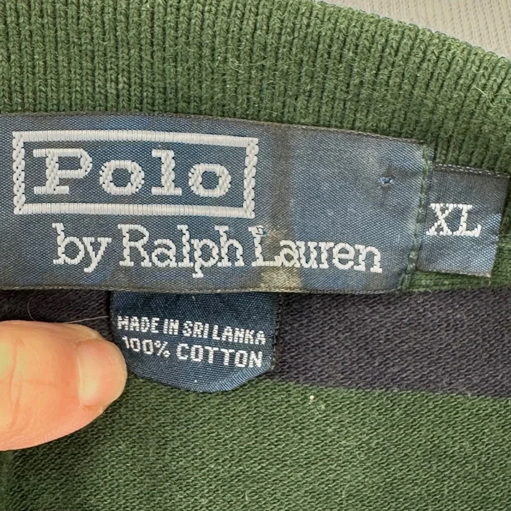 Polo Ralph Lauren XL Striped Short Sleeve Polo Shirt Green Navy Y2K Preppy Rugbt